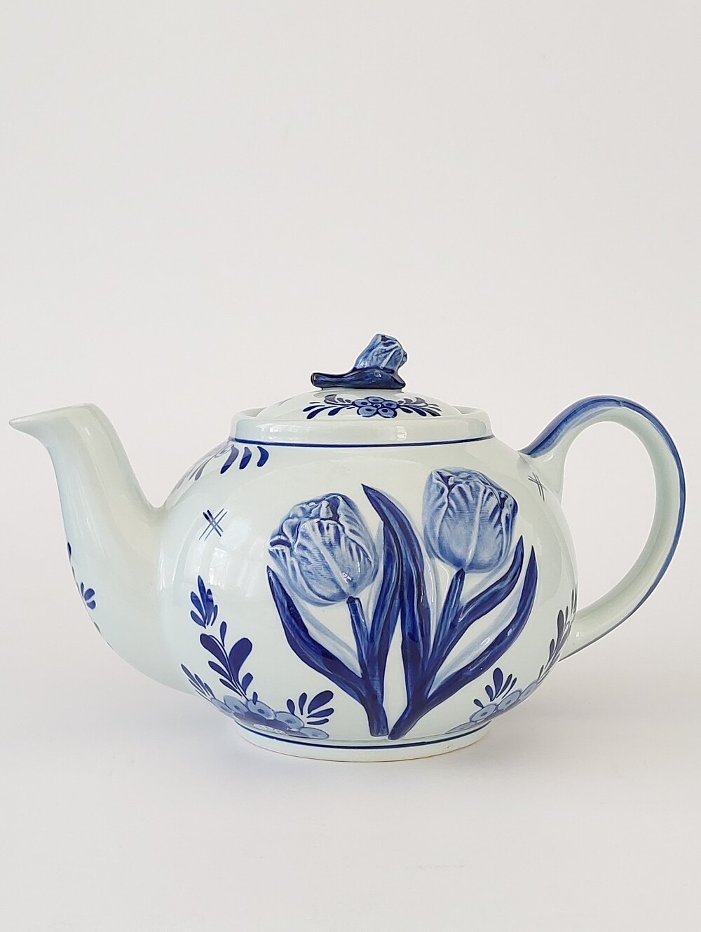 "Vintage Delft Blue Raised Tulip Teapot - Hand Painted Holland